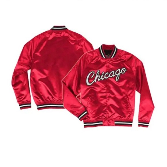 MITCHELL AND NESS CHICAGO BULLS MENS RED SATIN JACKET LIGHT WEIGHT JACKET - Picture 5 of 8